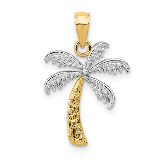 14K Yellow/White Gold Two Tone Palm Tree Pendant