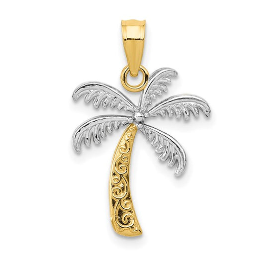 14K Yellow/White Gold Two Tone Palm Tree Pendant