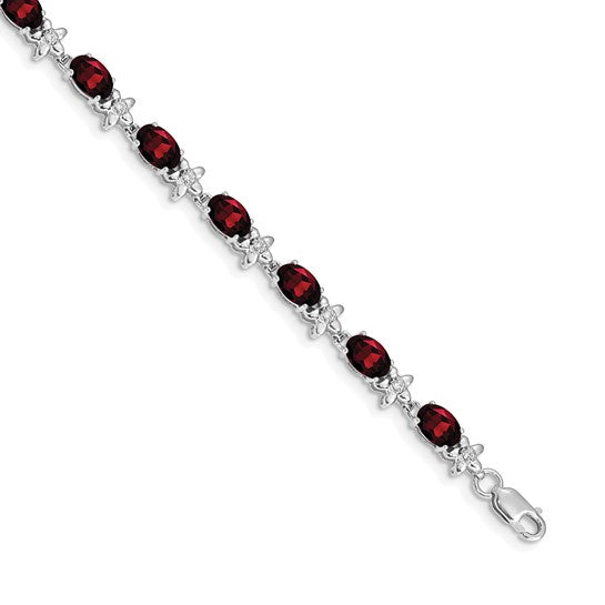14K Yellow/White Gold Natural Garnet & Diamond Floral Bracelet