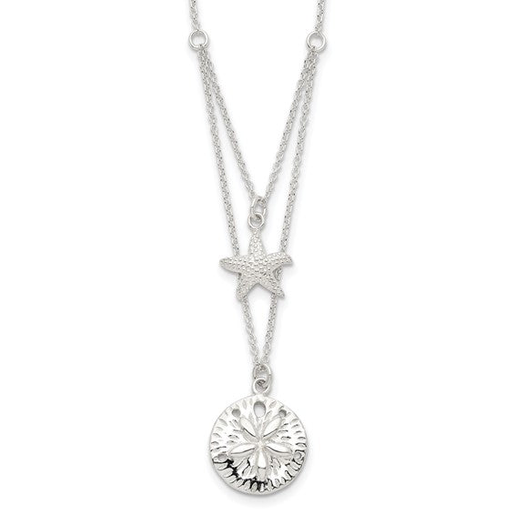 Sterling Silver Sand Dollar Star Fish Double Necklace
