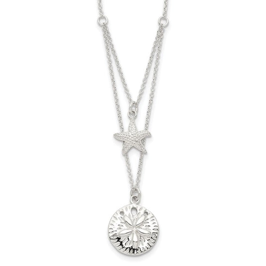 Sterling Silver Sand Dollar Star Fish Double Necklace