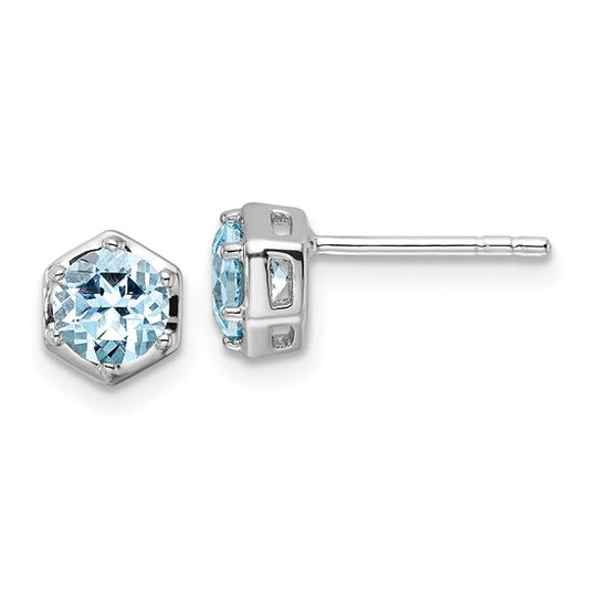 White Gold Filled Sterling Silver 1 Carat Bezel Natural Blue Topaz Stud Earrings