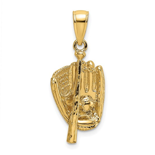 10K Yellow Gold Baseball Bat And Glove Pendant