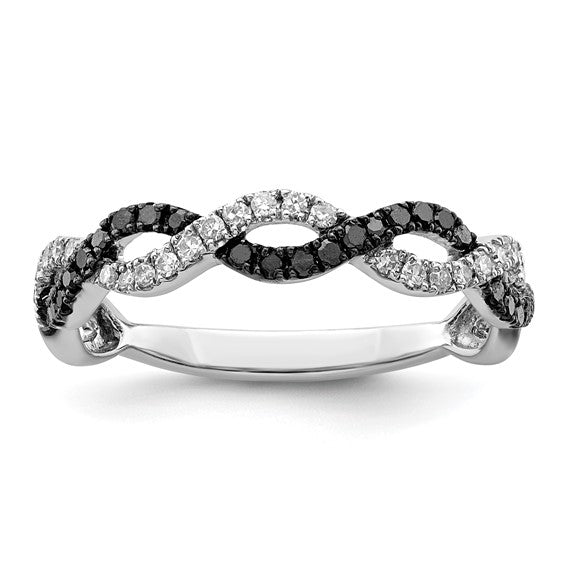White Night White Gold Filled Sterling Silver Black & White Diamond Twist Band Ring