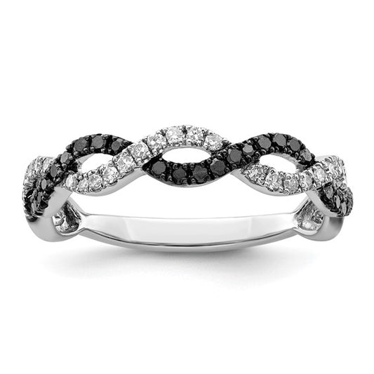 White Night White Gold Filled Sterling Silver Black & White Diamond Twist Band Ring