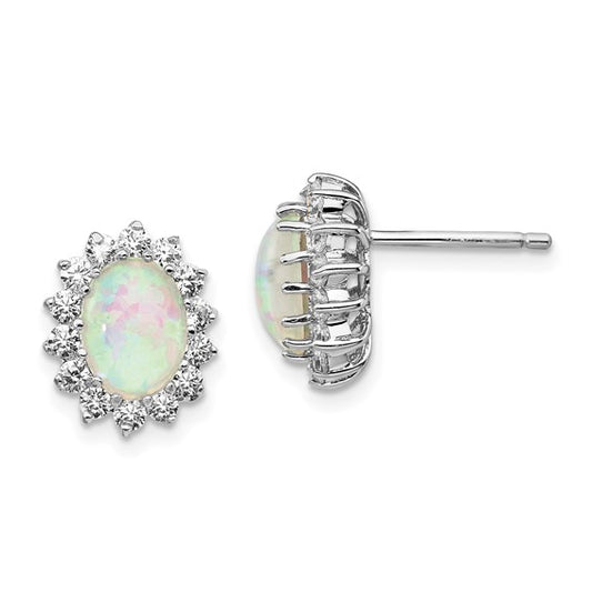 Sterling Silver Lab Created Opal cz Star Halo Earrings