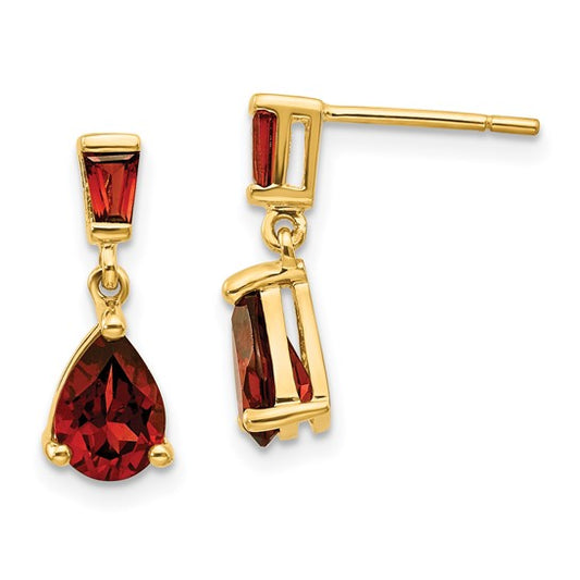 14K Yellow Gold Baggot Mini Dangle Natural Garnet Earrings