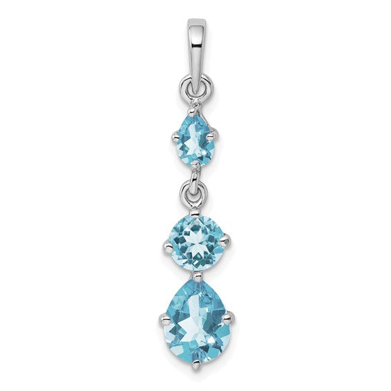 White Gold Filled Sterling Silver 3 Stone Natural Topaz Dangle Pendant