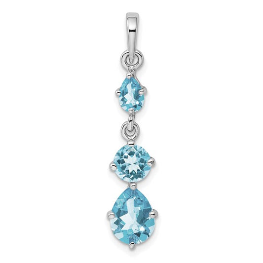White Gold Filled Sterling Silver 3 Stone Natural Topaz Dangle Pendant
