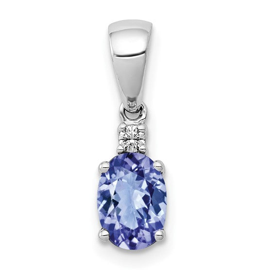 14K White Gold .75 Carat Natural Tanzanite & Diamond Solitaire Pendant