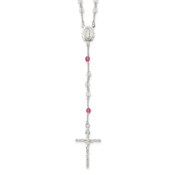 Sterling Silver Crystal & Rose Quartz Rosary Beads