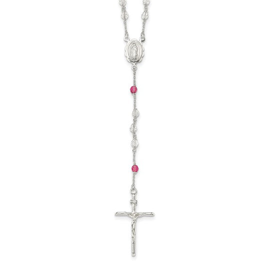 Sterling Silver Crystal & Rose Quartz Rosary Beads