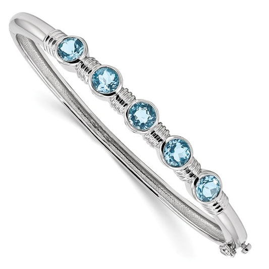 White Gold Filled Sterling Silver 5 Carat Blue Topaz Hinged Bangle Bracelet