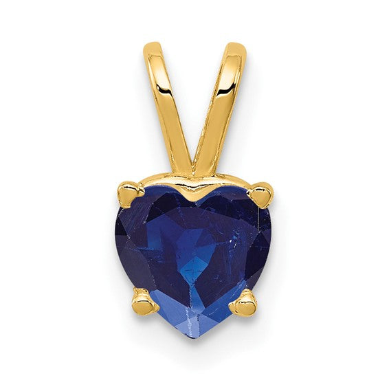 14K Yellow Gold Natural Sapphire Heart Pendant