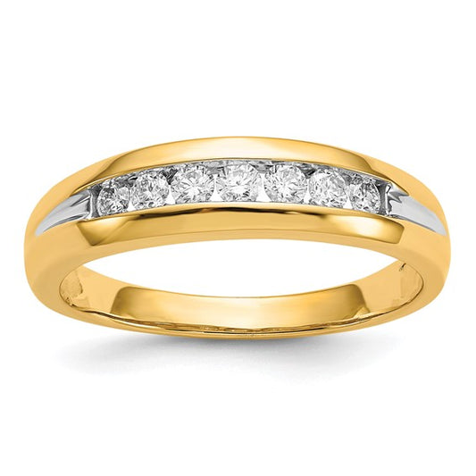 10K Yellow Gold 1/3 Carat 7 Stone Men's Wedding Band Ring