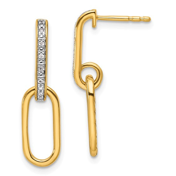 14K Yellow Gold Diamond Accent Paperclip Earrings