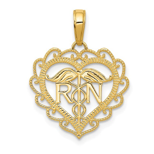 10K Yellow Gold RN Nurse Heart Pendant