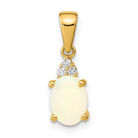 14K Yellow Gold Natural Diamond & Natural Opal Pendant