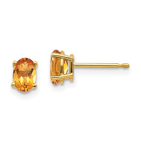 14K Yellow Gold .4 Carat Oval Cut Natural Citrine Stud Earrings