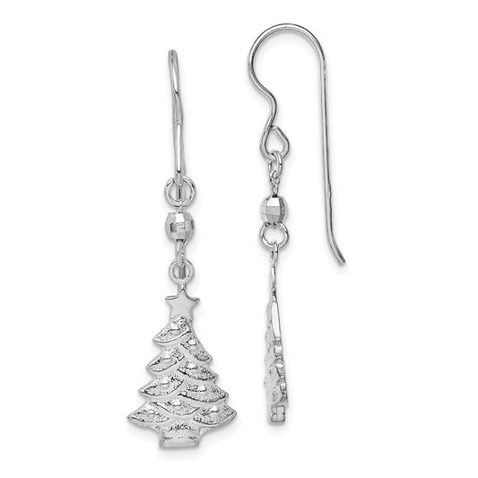 White Gold Filled Sterling Silver Christmas Tree Dangle Earrings