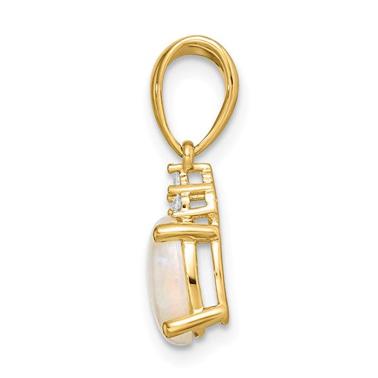 14K Yellow Gold Natural Diamond & Natural Opal Pendant