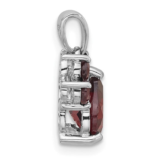 Sterling Silver Rhodium Plated Dog Paw Print Natural Garnet Pendant
