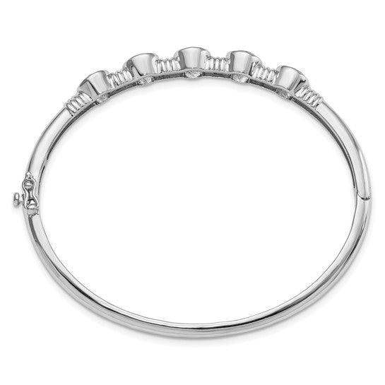 White Gold Filled Sterling Silver 5 Carat Blue Topaz Hinged Bangle Bracelet