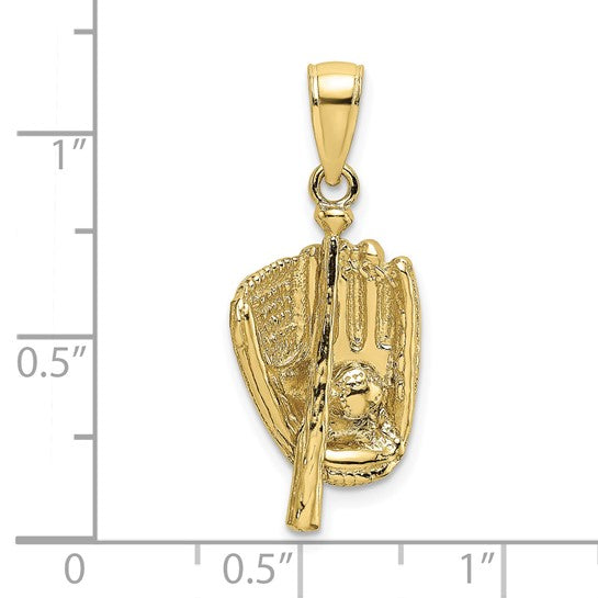 10K Yellow Gold Baseball Bat And Glove Pendant