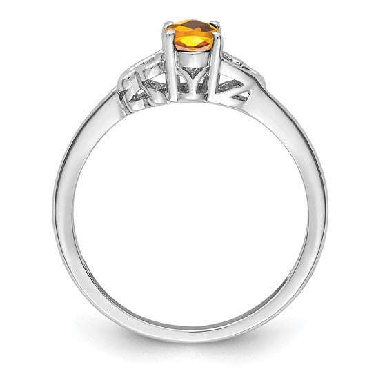 Sterling Silver White Gold Plated Natural Citrine Gemstone Heart Band Ring