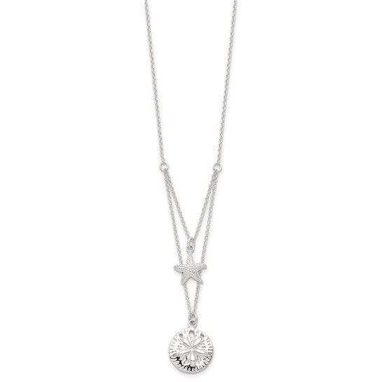 Sterling Silver Sand Dollar Star Fish Double Necklace