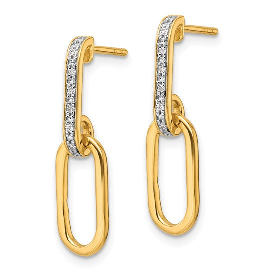 14K Yellow Gold Diamond Accent Paperclip Earrings
