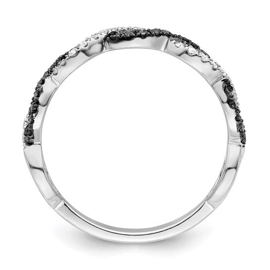 White Night White Gold Filled Sterling Silver Black & White Diamond Twist Band Ring