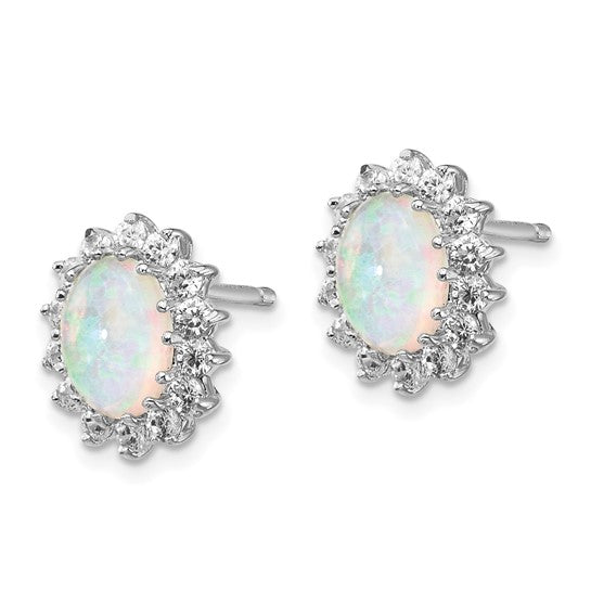 Sterling Silver Lab Created Opal cz Star Halo Earrings