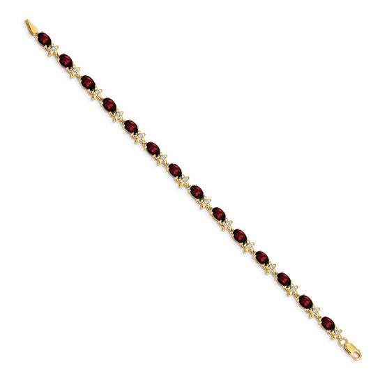 14K Yellow/White Gold Natural Garnet & Diamond Floral Bracelet