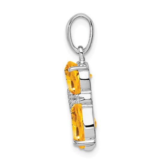 Sterling Silver White Gold Plated Natural Citrine & Diamond Pet Cat Pendant