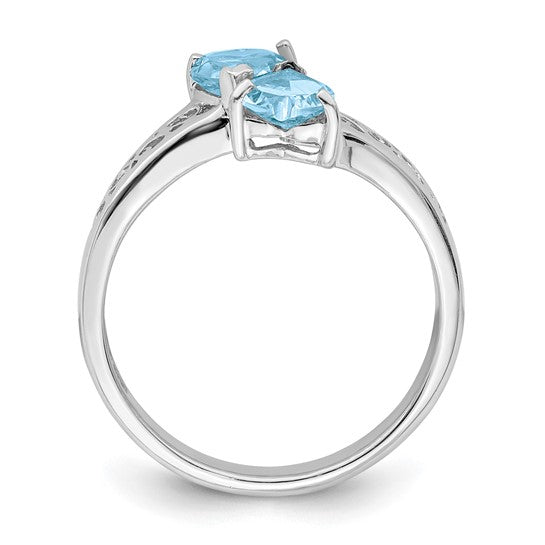 White Gold Filled Sterling Silver Double Heart Stone Blue Topaz Ring
