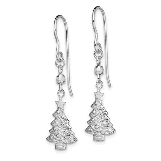White Gold Filled Sterling Silver Christmas Tree Dangle Earrings