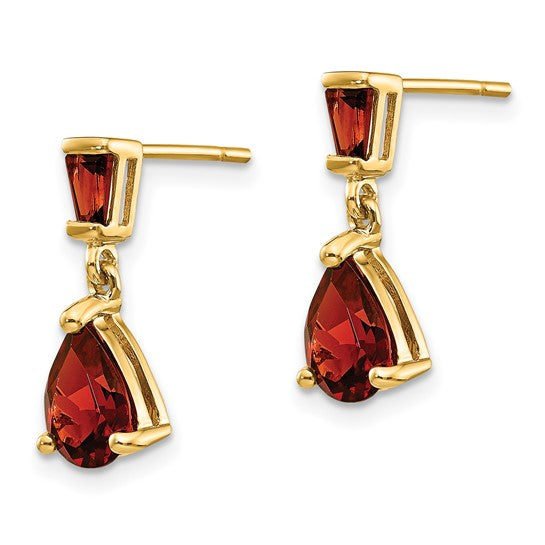 14K Yellow Gold Baggot Mini Dangle Natural Garnet Earrings