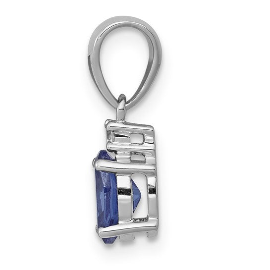 14K White Gold .75 Carat Natural Tanzanite & Diamond Solitaire Pendant