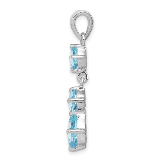 White Gold Filled Sterling Silver 3 Stone Natural Topaz Dangle Pendant