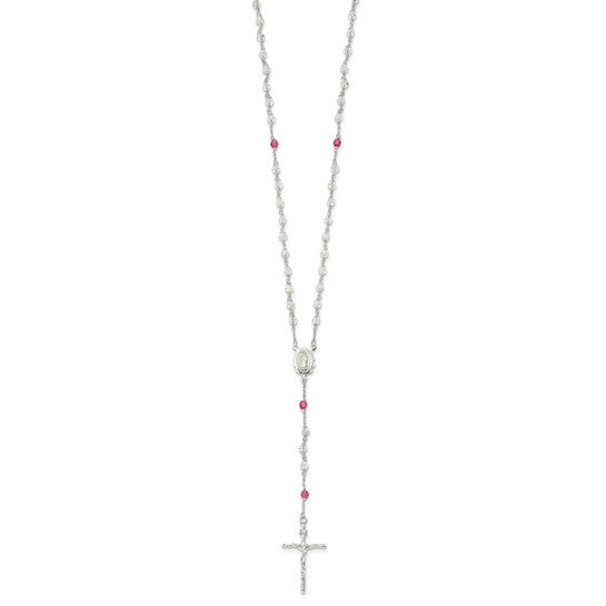 Sterling Silver Crystal & Rose Quartz Rosary Beads