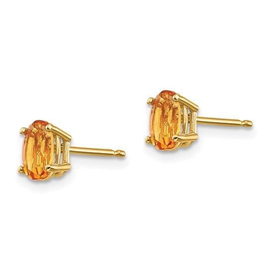14K Yellow Gold .4 Carat Oval Cut Natural Citrine Stud Earrings