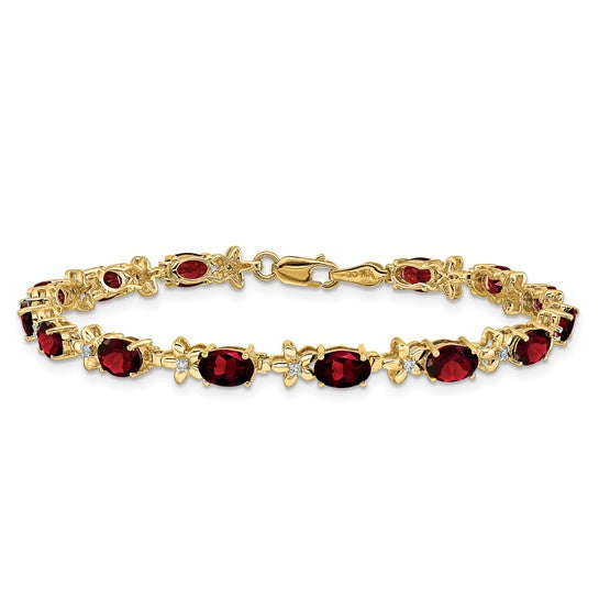 14K Yellow/White Gold Natural Garnet & Diamond Floral Bracelet