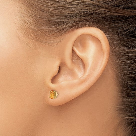 14K Yellow Gold .4 Carat Oval Cut Natural Citrine Stud Earrings
