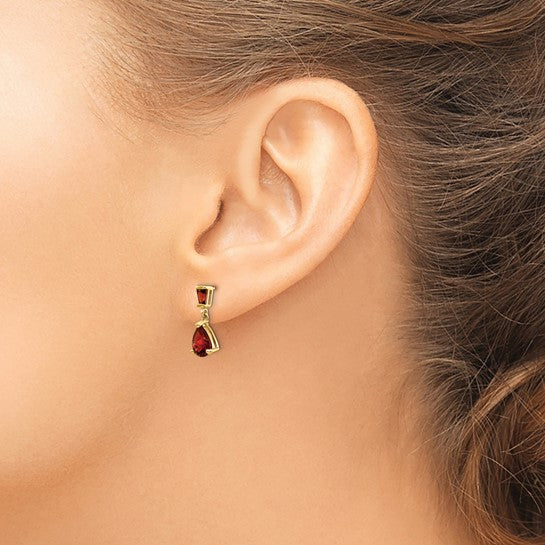 14K Yellow Gold Baggot Mini Dangle Natural Garnet Earrings