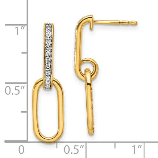 14K Yellow Gold Diamond Accent Paperclip Earrings