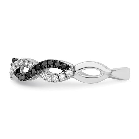 White Night White Gold Filled Sterling Silver Black & White Diamond Twist Band Ring