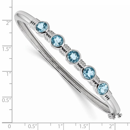 White Gold Filled Sterling Silver 5 Carat Blue Topaz Hinged Bangle Bracelet