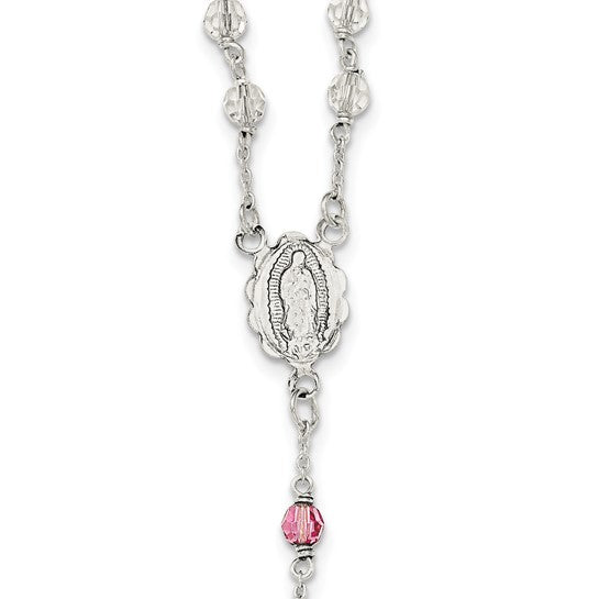 Sterling Silver Crystal & Rose Quartz Rosary Beads