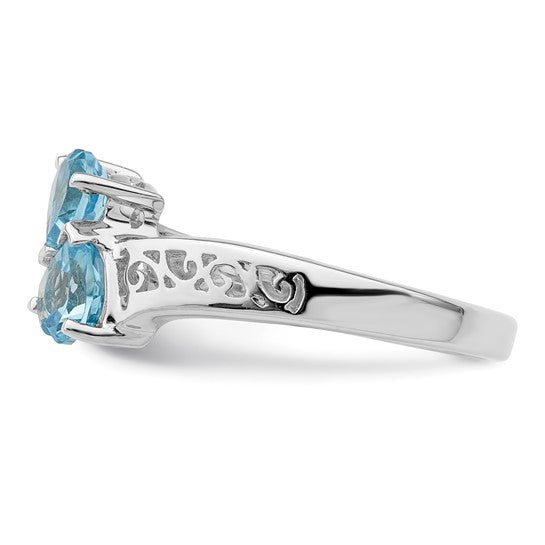 White Gold Filled Sterling Silver Double Heart Stone Blue Topaz Ring
